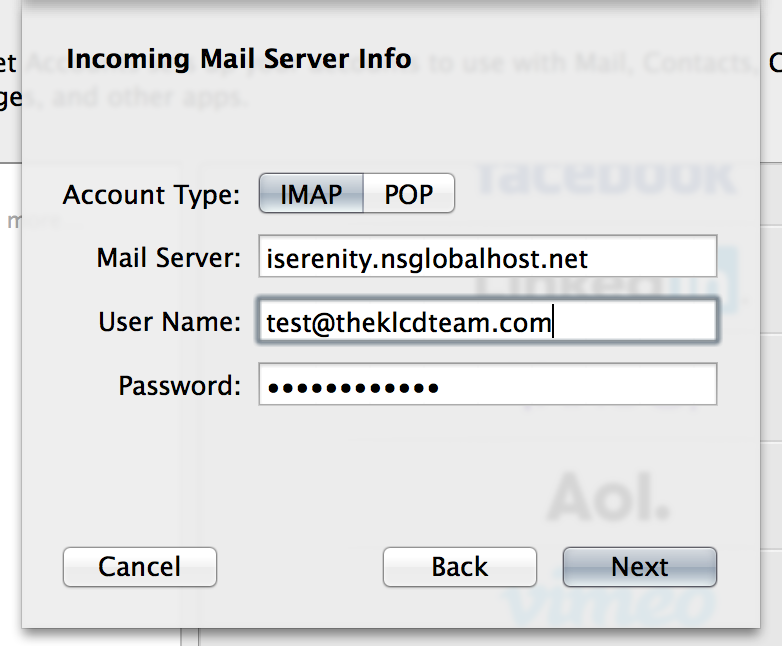 setting up email account on mac